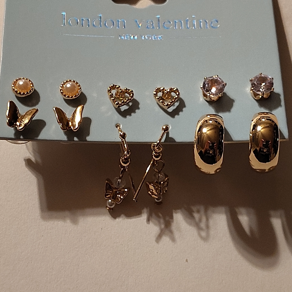 Gold Tone Earring Set - Gold